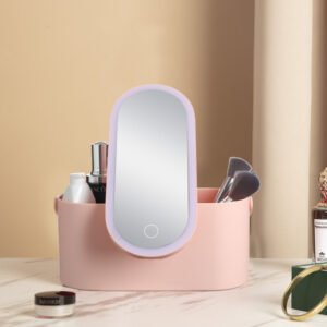 Portable LED Makeup Mirror Case & Cosmetic Travel Organizer Box