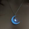 Glow-in-the-Dark Moon Pendant Necklace Silver Plated Chain
