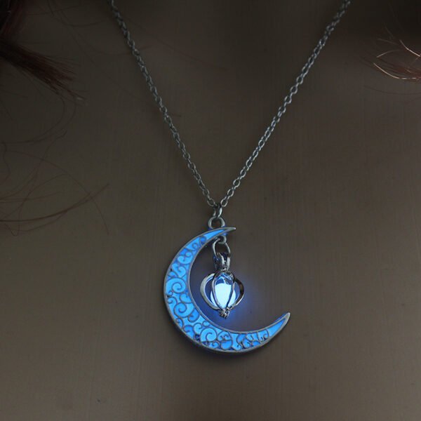Glow-in-the-Dark Moon Pendant Necklace Silver Plated Chain