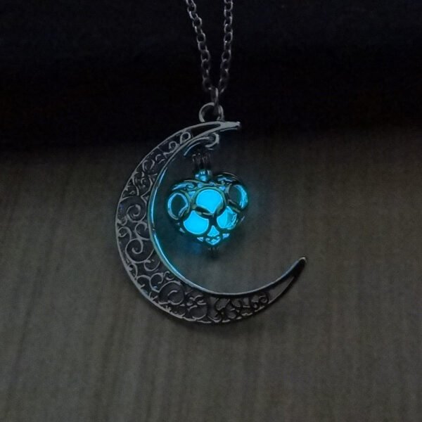 Glow-in-the-Dark Moon Pendant Necklace Silver Plated Chain
