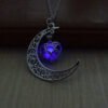 Glow-in-the-Dark Moon Pendant Necklace Silver Plated Chain