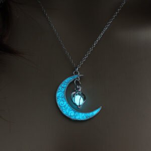 2111317938723.jpg Glow-in-the-Dark Moon Pendant Necklace Silver Plated Chain