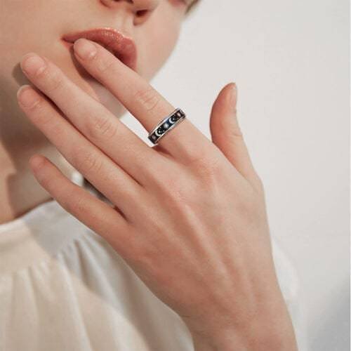 Stainless Steel Rotatable Spinner Ring - Moon & Star Anxiety Relief Band