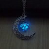 Glow-in-the-Dark Moon Pendant Necklace Silver Plated Chain