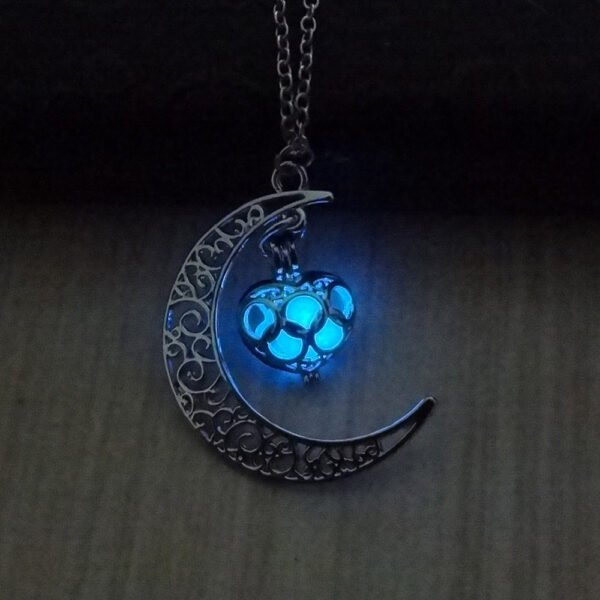 Glow-in-the-Dark Moon Pendant Necklace Silver Plated Chain