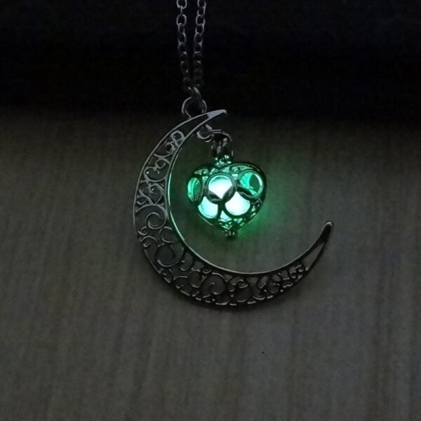 Glow-in-the-Dark Moon Pendant Necklace Silver Plated Chain