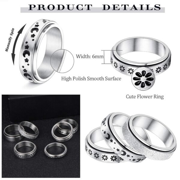 Stainless Steel Rotatable Spinner Ring - Moon & Star Anxiety Relief Band