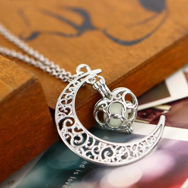 Glow-in-the-Dark Moon Pendant Necklace Silver Plated Chain