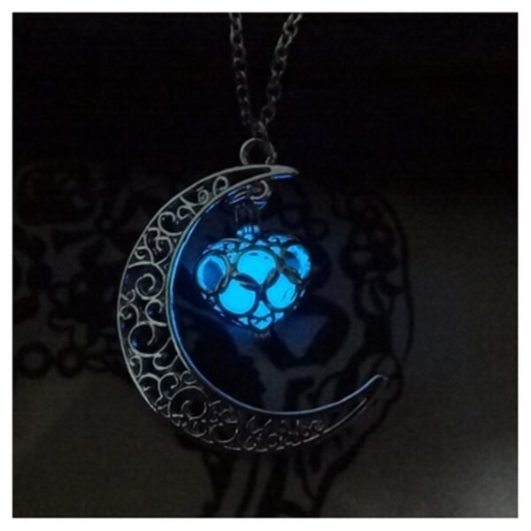 Glow-in-the-Dark Moon Pendant Necklace Silver Plated Chain