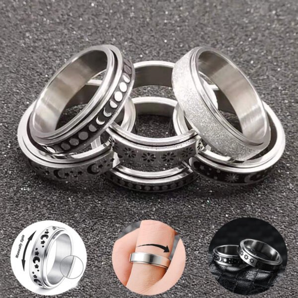 Stainless Steel Rotatable Spinner Ring - Moon & Star Anxiety Relief Band