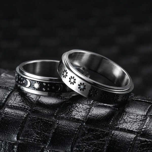 Stainless Steel Rotatable Spinner Ring - Moon & Star Anxiety Relief Band